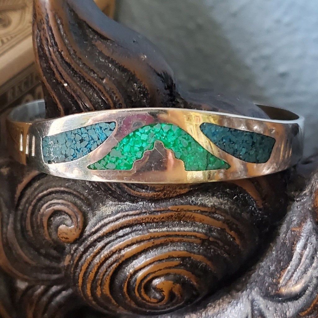 Vintage Alpaca Mexico Silver And Crushed Turquoise Cuff Bracelet 25$